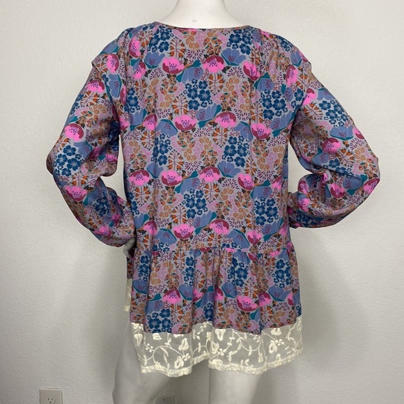 Matilda Jane Floral Print Tassel Lace Keyhole Long Sleeve Peasant Blouse Size S - Picture 5 of 10